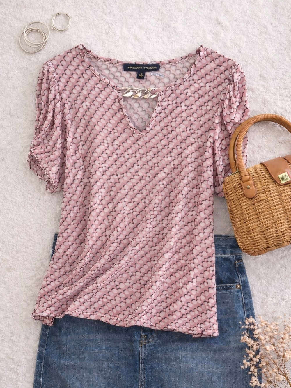Adrienne Vittadini Pink Patterned Blouse XL
